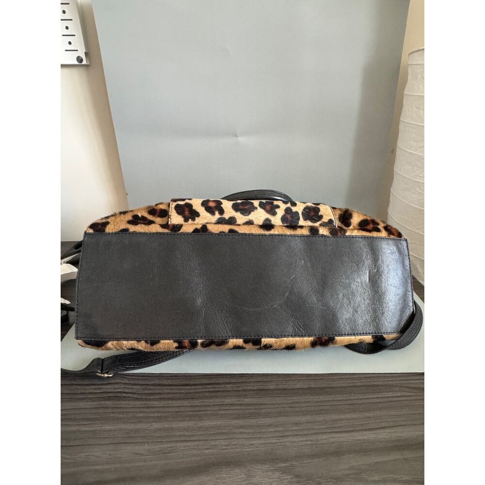 Vintage 90s Nordstrom Leopard Calf Hair & Leather Satchel Bag – Turn Lock Black - Picture 8 of 13